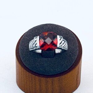 Vintage 925 Sterling Silver Garnet Ring Size 10.5 Men's Statement Estate